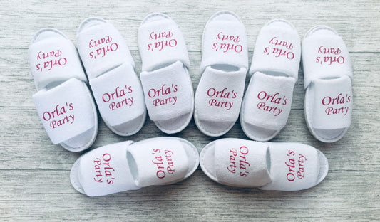 childrens spa slippers, teepee party, personalised party slippers,
